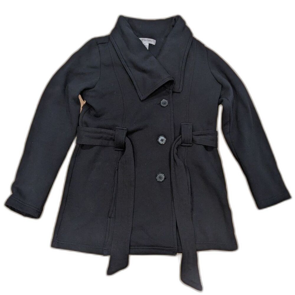 Motherhood Maternity Black Peacoat Jacket Size Small Belted French Terry